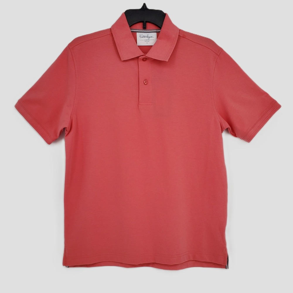 Walter Hagen Clubhouse Mens Small Solid Pique Polo‎ Shirt Pink Rouge Stretch
